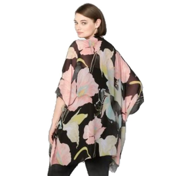 Avenue Floral Open Front Sheer Chiffon Kimono, Multicolor size OS - Picture 1 of 5